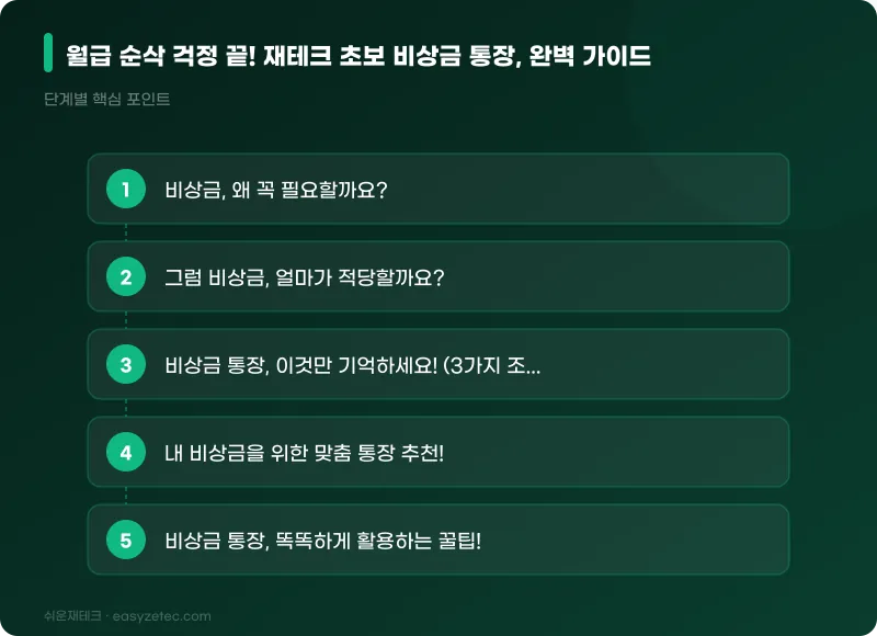 월급 순삭 걱정 끝! 재테크 초보 비상금 통장, 완벽 가이드 - 핵심 내용 요약