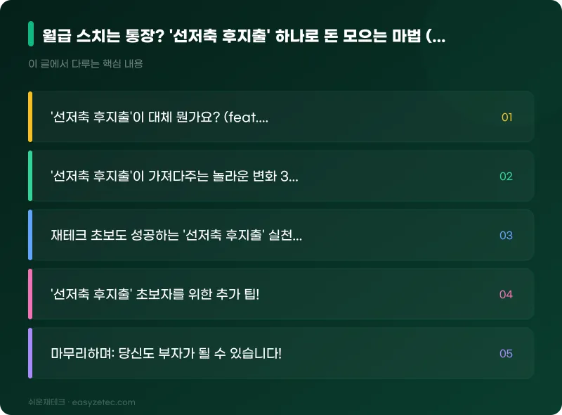 월급 스치는 통장? '선저축 후지출' 하나로 돈 모으는 마법 (재테크 초보 필독!) - 핵심 내용 요약