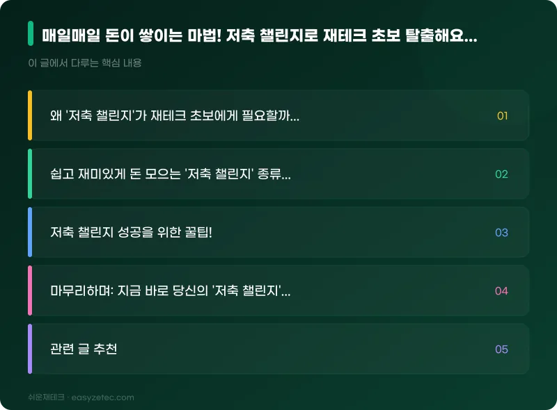 매일매일 돈이 쌓이는 마법! 저축 챌린지로 재테크 초보 탈출해요! - 핵심 내용 요약